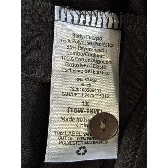 Terra & Sky Black Blouse Size 3XL Button Up Front Short Flutter Sleeve Smocked - Picture 6 of 6